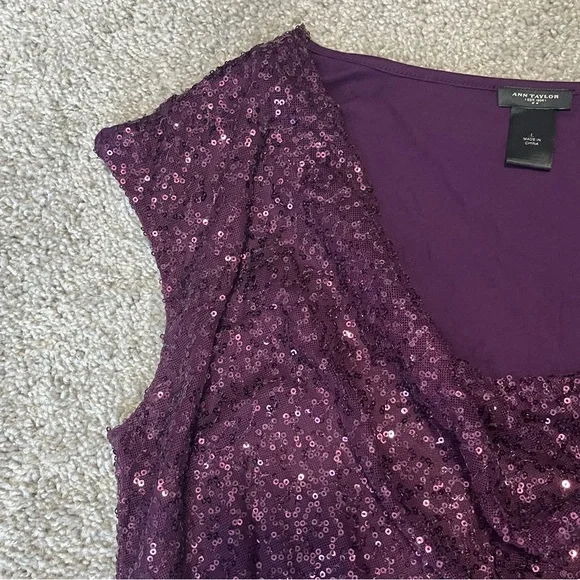 Ann Taylor size large women’s purple sequin scoop neck sleeveless top - Picture 6 of 10